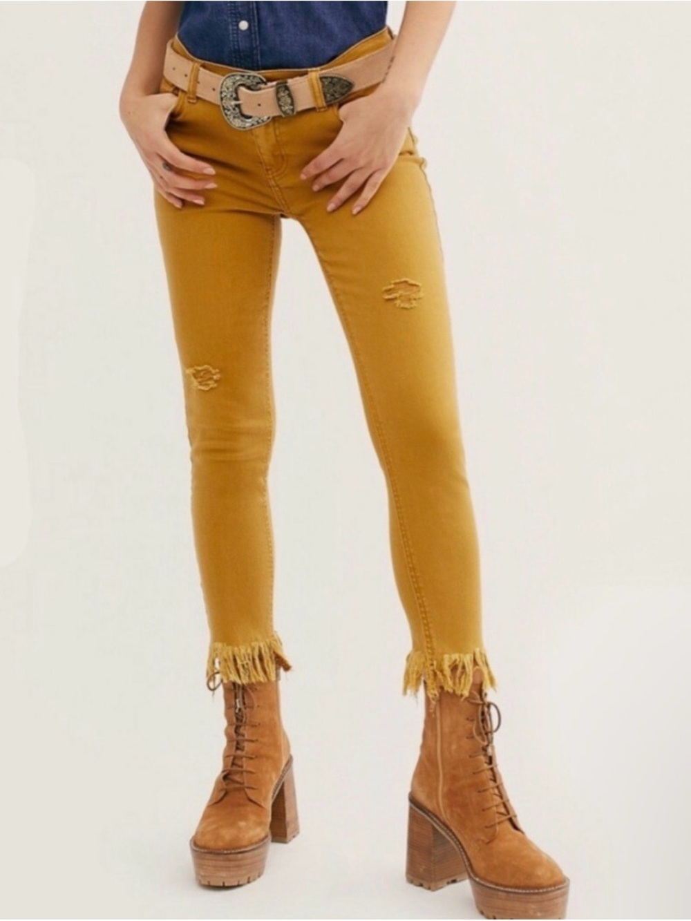 Free People Yellow Skinny Jeans 27”